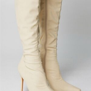 Nasty Gal • Faux Leather Pointed Toe Knee High Boots